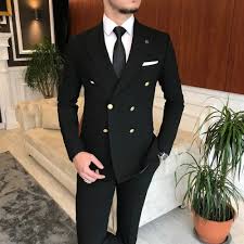 Black Double Braces Suit for Men