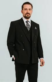 Black Double Braces Suit for Men