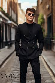 Black Double Braces Suit for Men